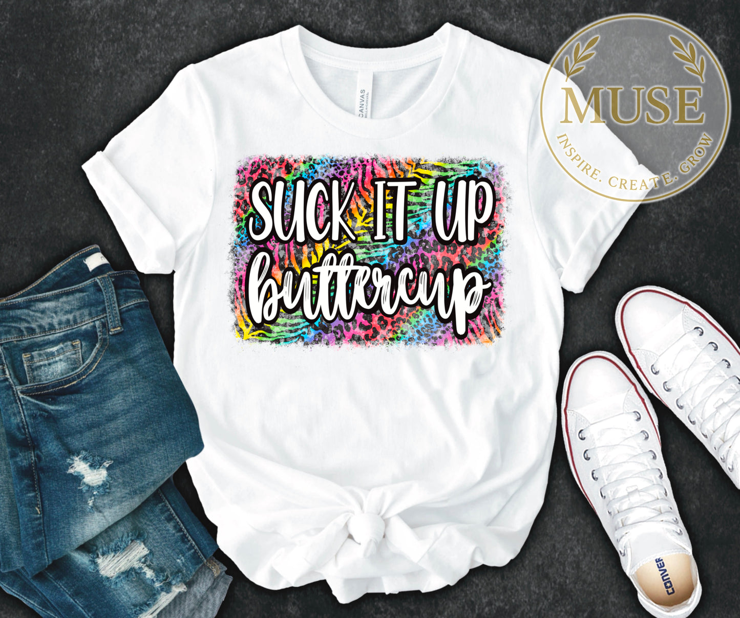 Suck it up buttercup, cheetah leopard print rainbow, PNG digital design, Sublimation DTF DTG design, Digital Download