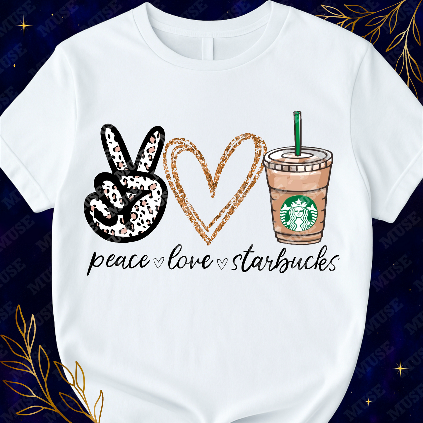 Peace Love Coffee PNG – Glitter Heart Leopard Print Coffee Cup Sublimation Design | Digital Download