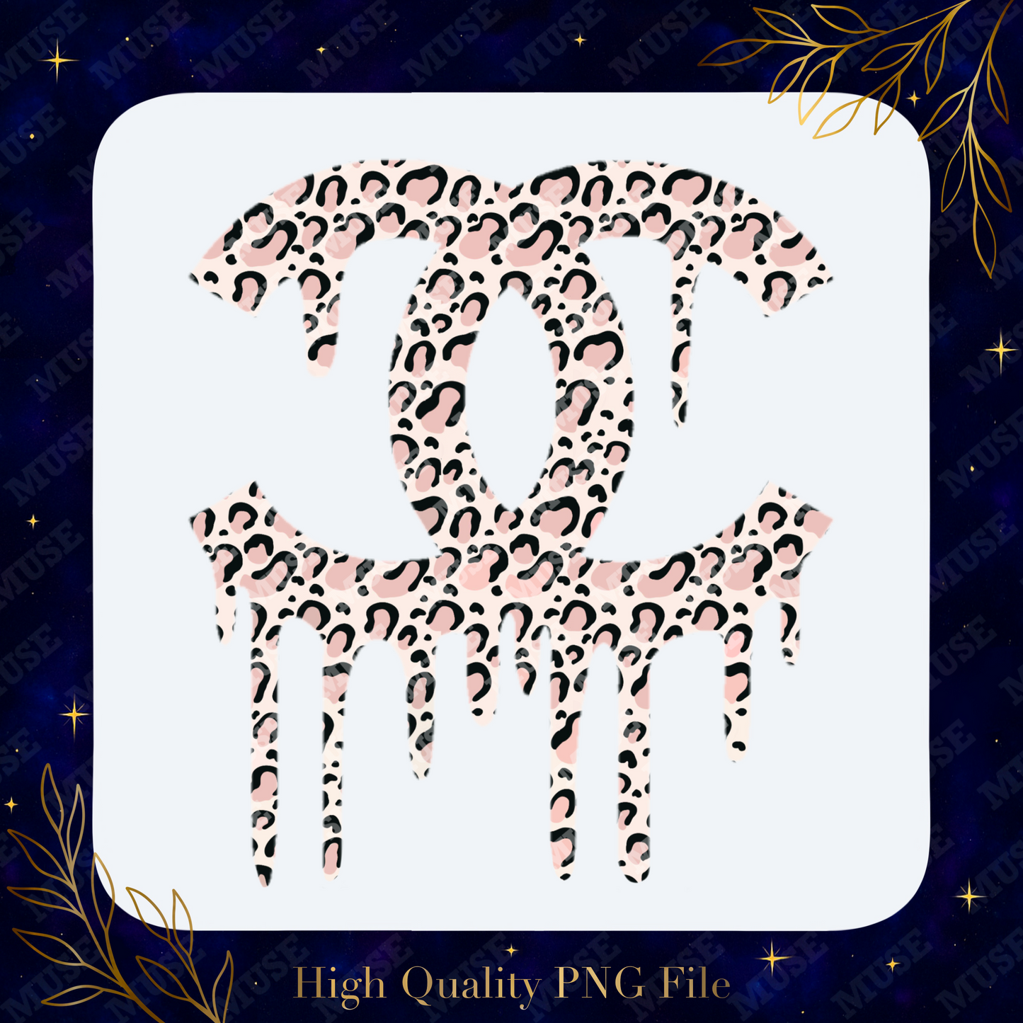 Dripping Chanel PNG – Pink Leopard Print Drip Designer-Inspired Sublimation Design | Digital Download