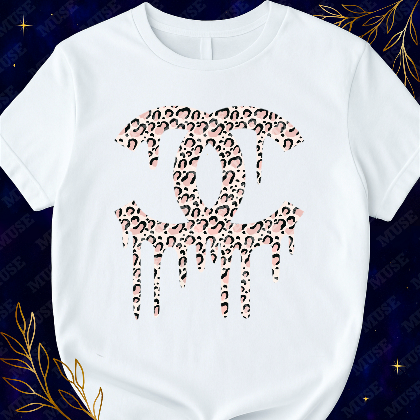 Dripping Chanel PNG – Pink Leopard Print Drip Designer-Inspired Sublimation Design | Digital Download