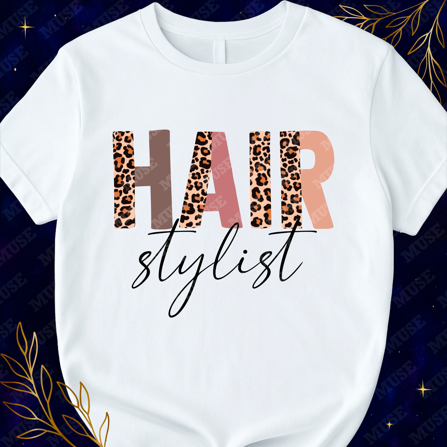 ✂️ Hair Stylist PNG – Leopard Print Letters with Script Design