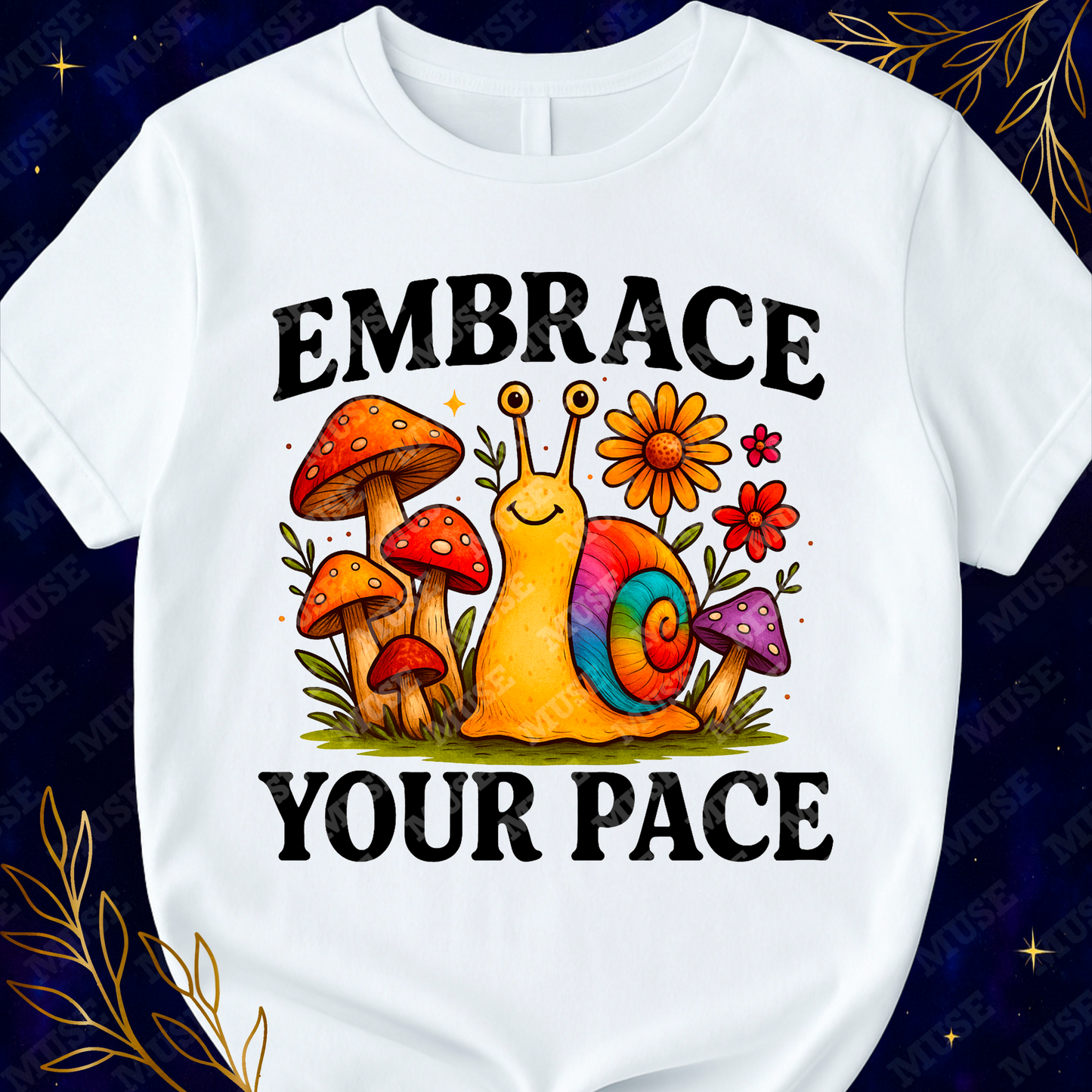 π Embrace Your Pace PNG β Whimsical Snail and Mushroom Retro Design