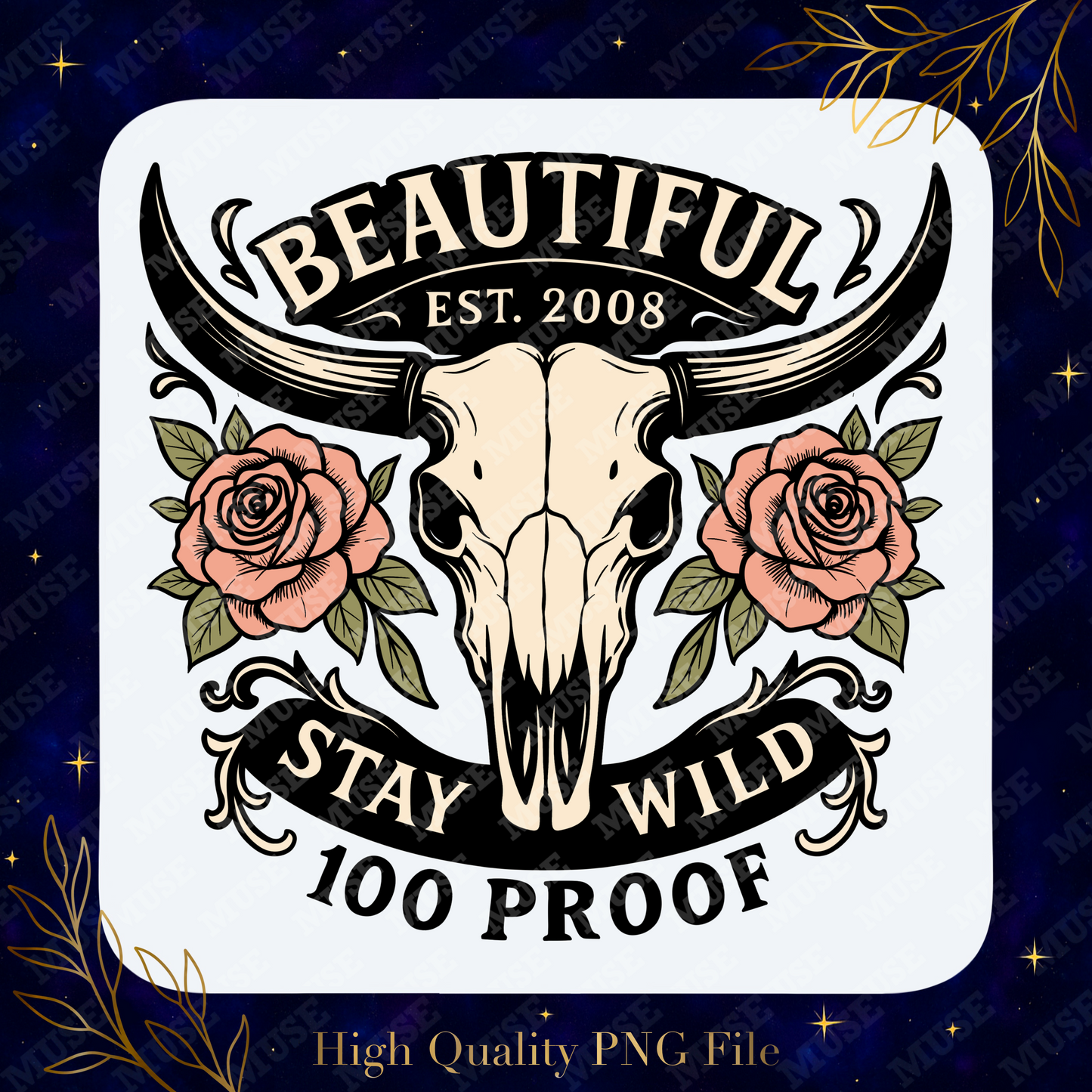 π Beautiful Stay Wild PNG β Western Cow Skull and Roses Design