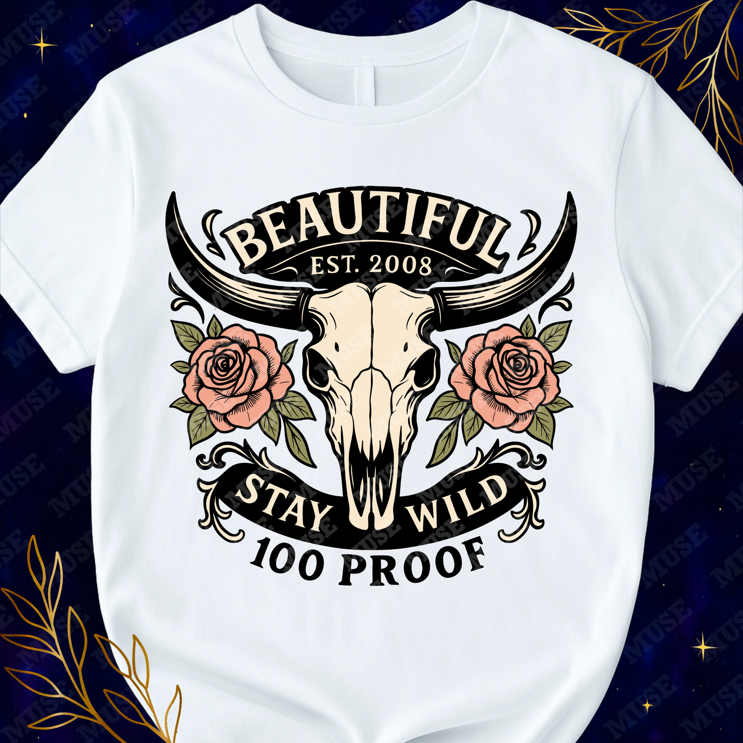 π Beautiful Stay Wild PNG β Western Cow Skull and Roses Design