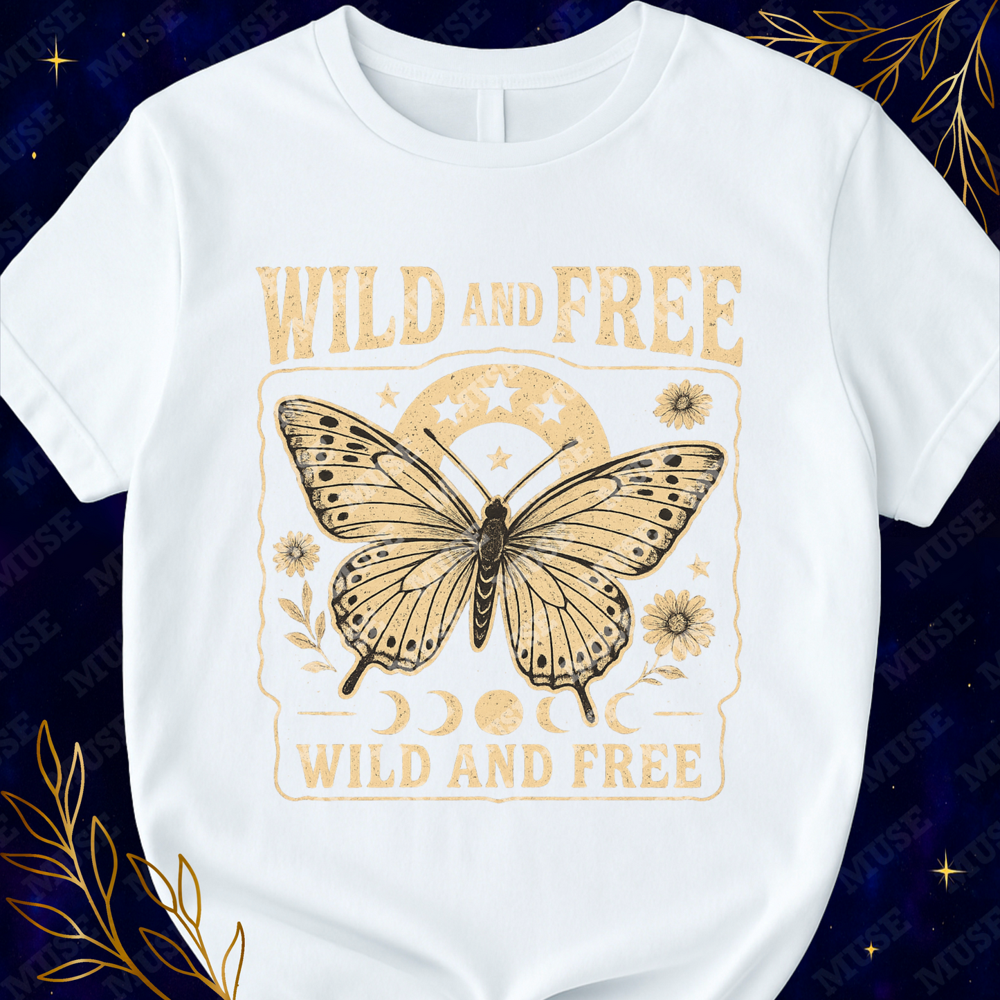 π¦ Wild And Free PNG β Vintage Butterfly and Moon Phases Design