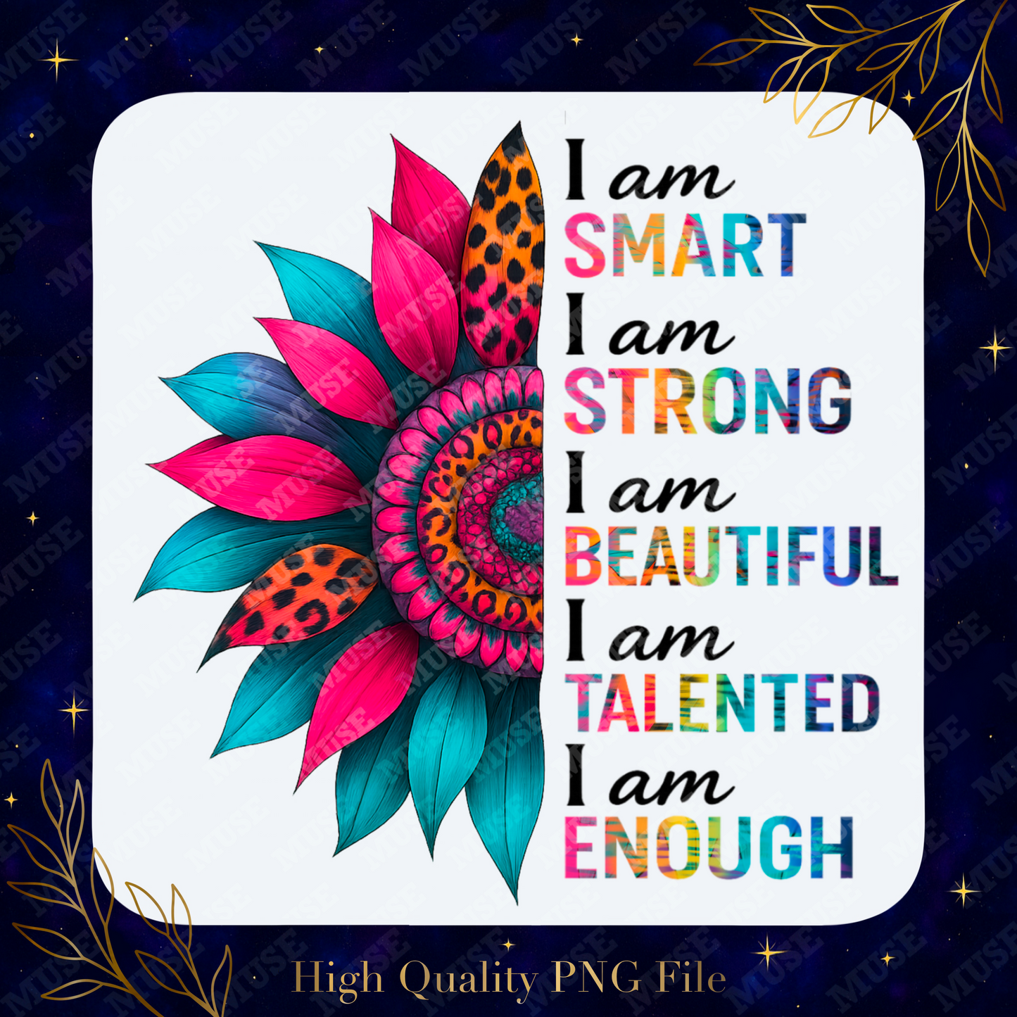 ๐ธ I Am Smart Strong Beautiful PNG โ Colorful Affirmation Quote Design