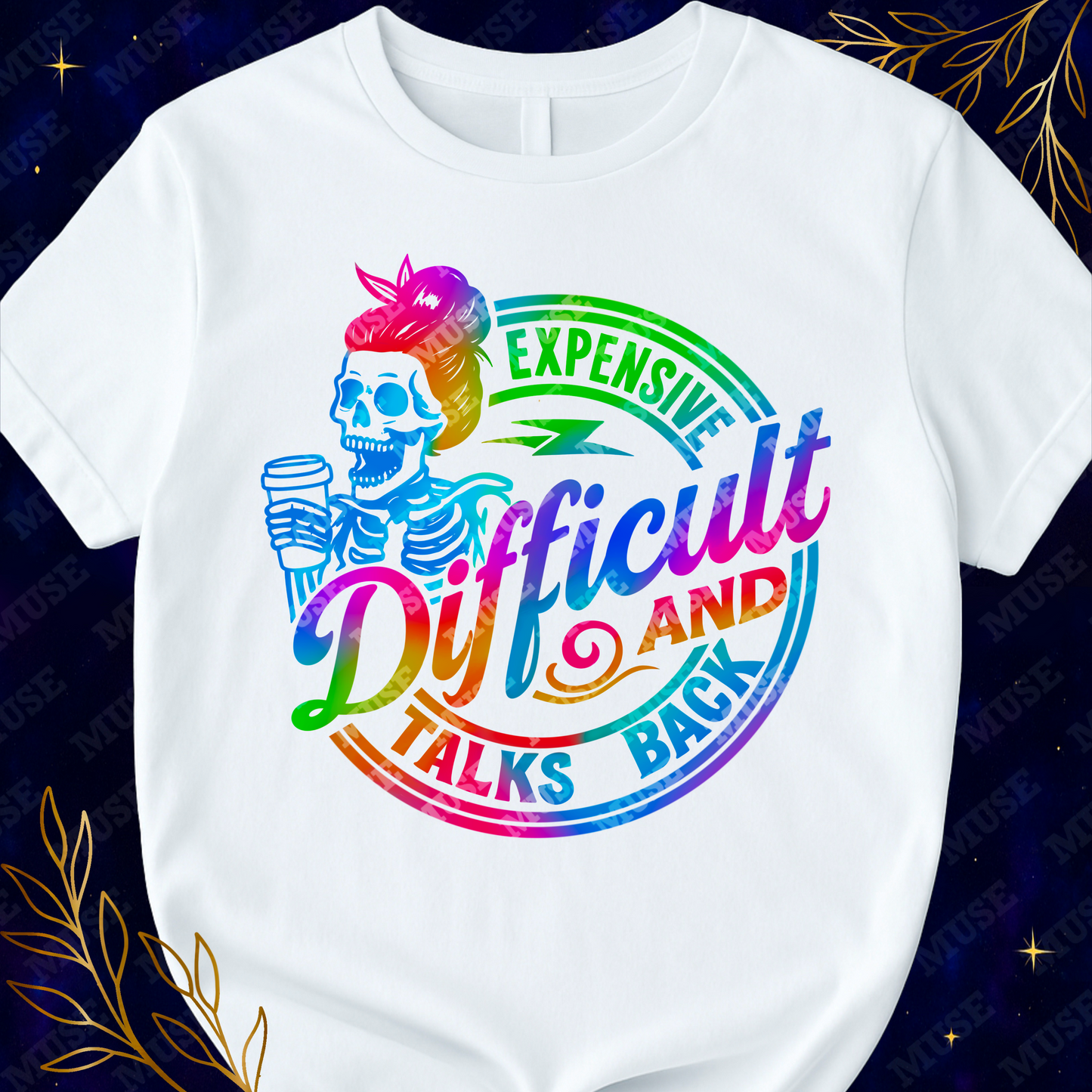 ☕ Expensive Difficult PNG – Rainbow Skeleton Coffee Lover Design
