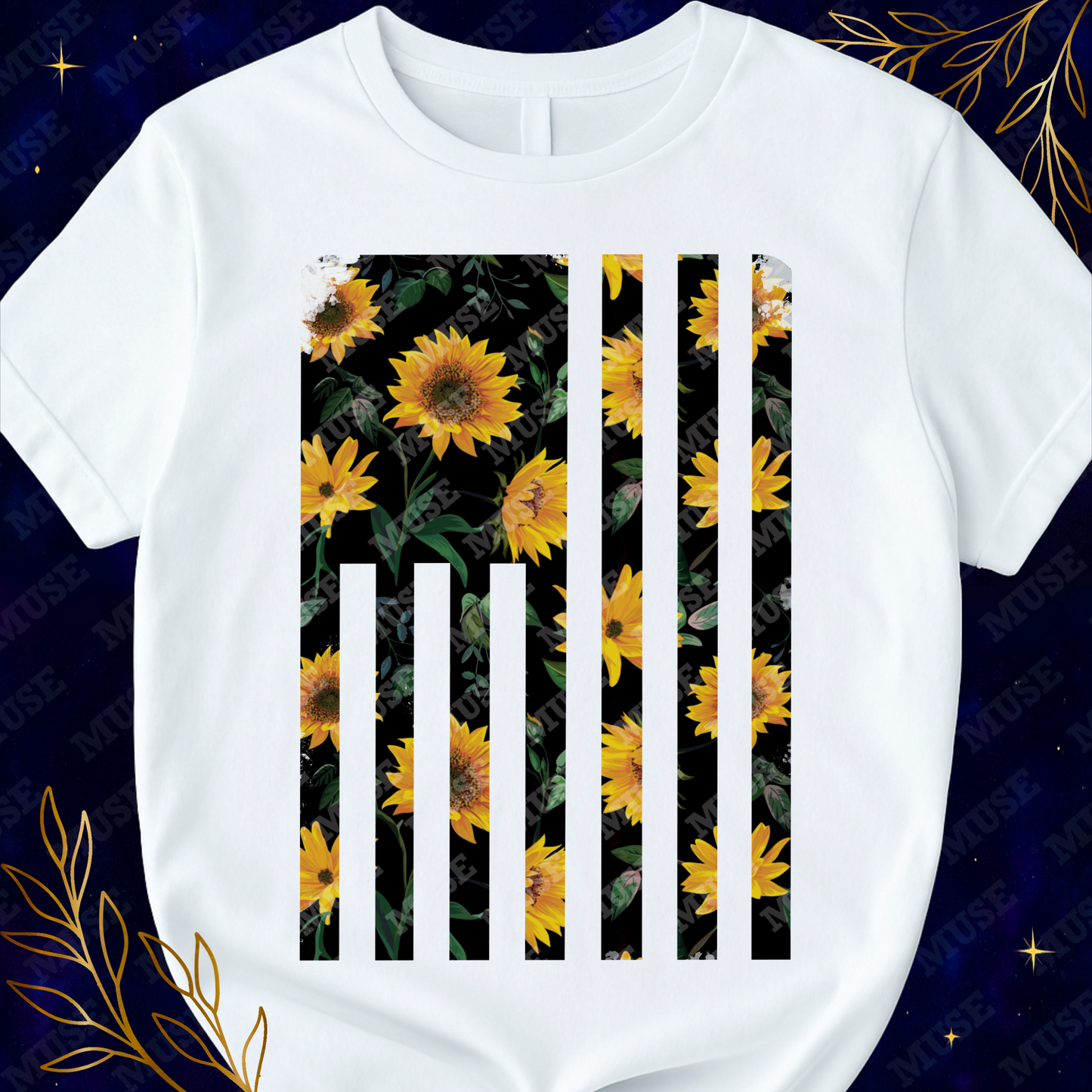 π» Sunflower Flag Stripe β Rustic Americana Floral Graphic