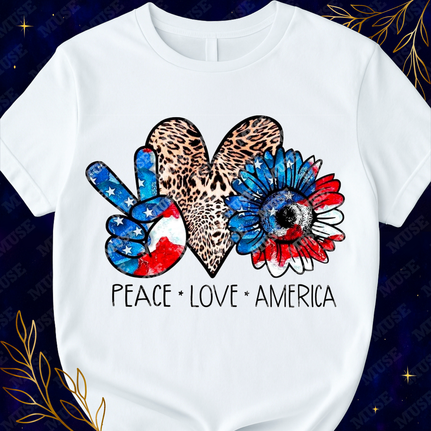 ✌️ Peace Love America – Leopard Heart Patriotic Boho Graphic