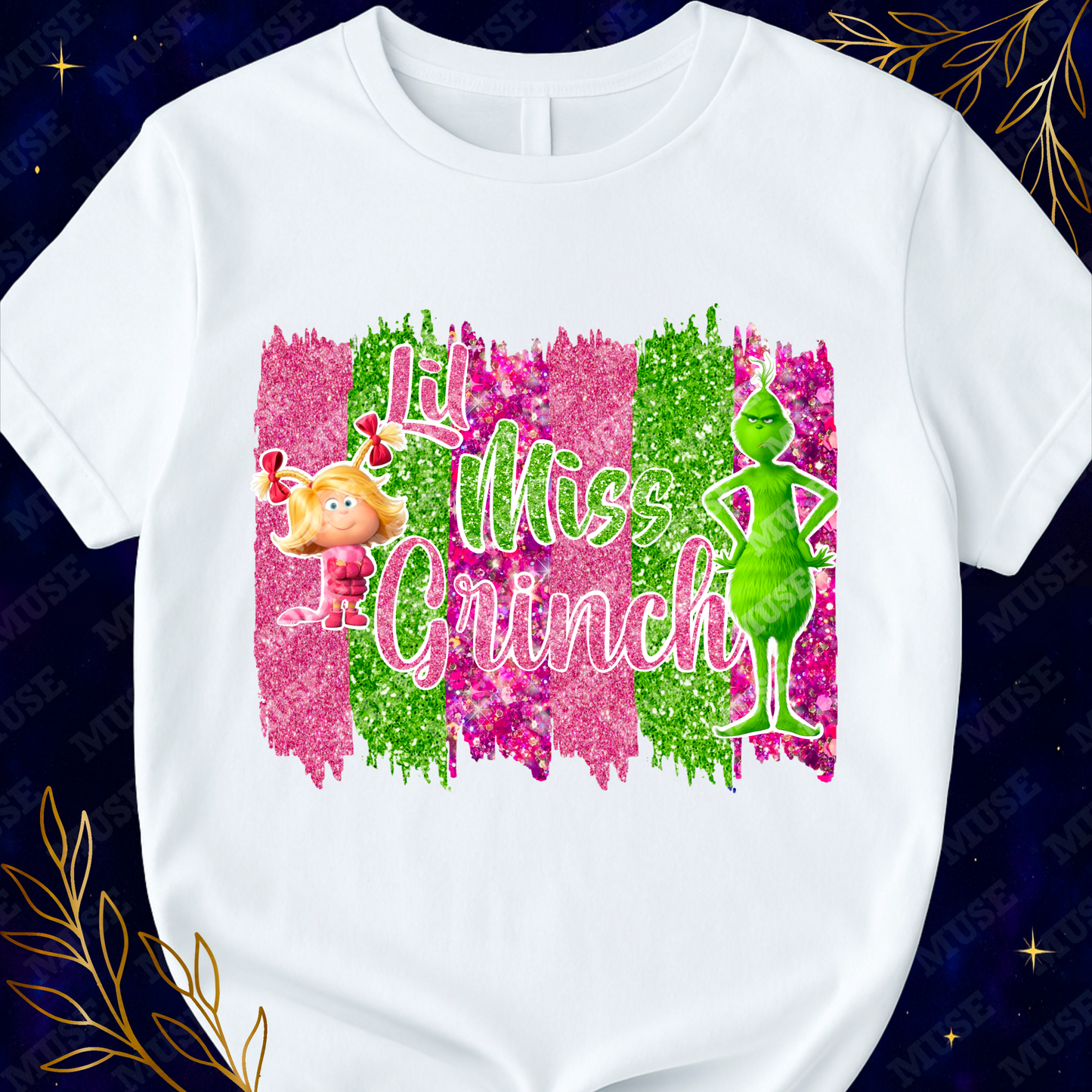 🎀 Lil Miss Grinch PNG – Cute Christmas Glitter Design