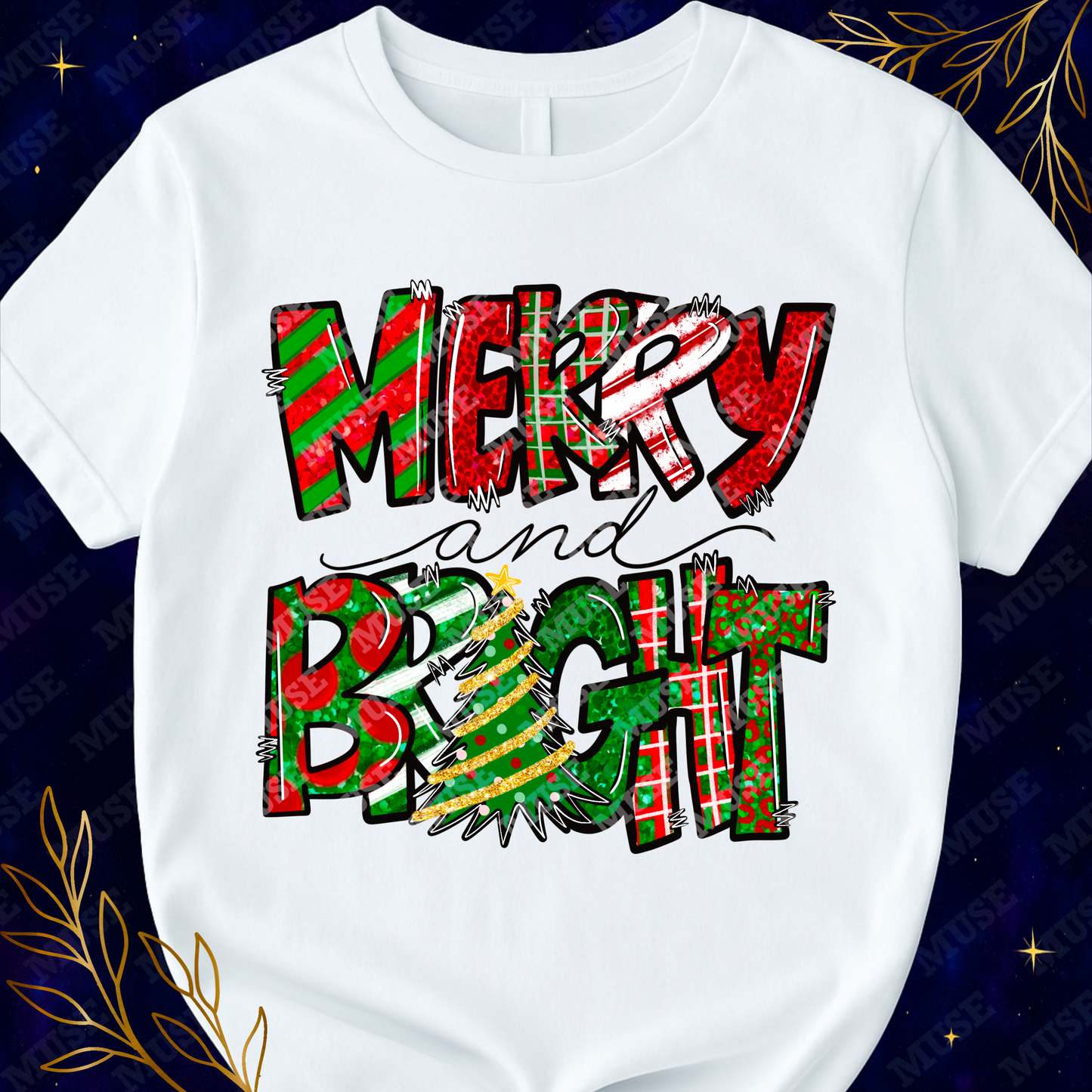 π Merry And Bright PNG β Festive Retro Christmas Typography