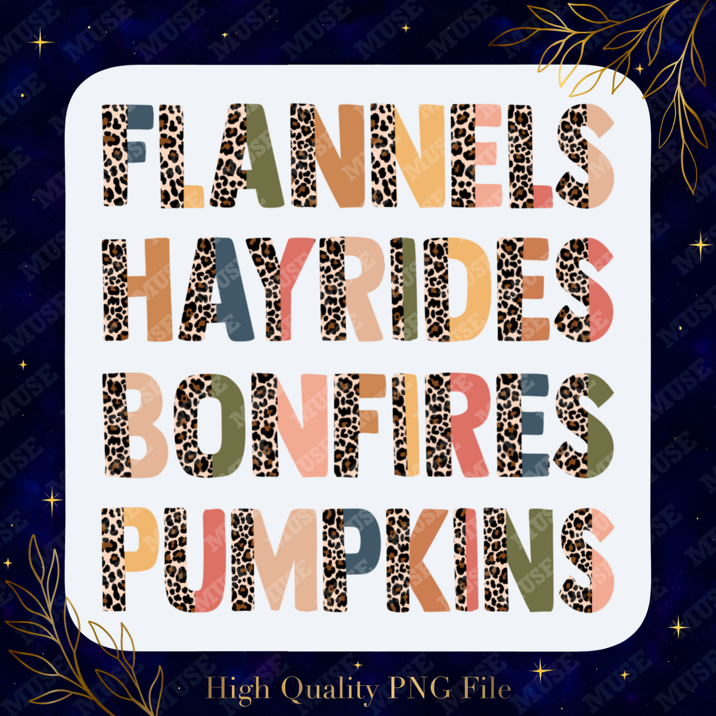🎃 Flannels Hayrides Bonfires Pumpkins – Leopard Print Autumn Design