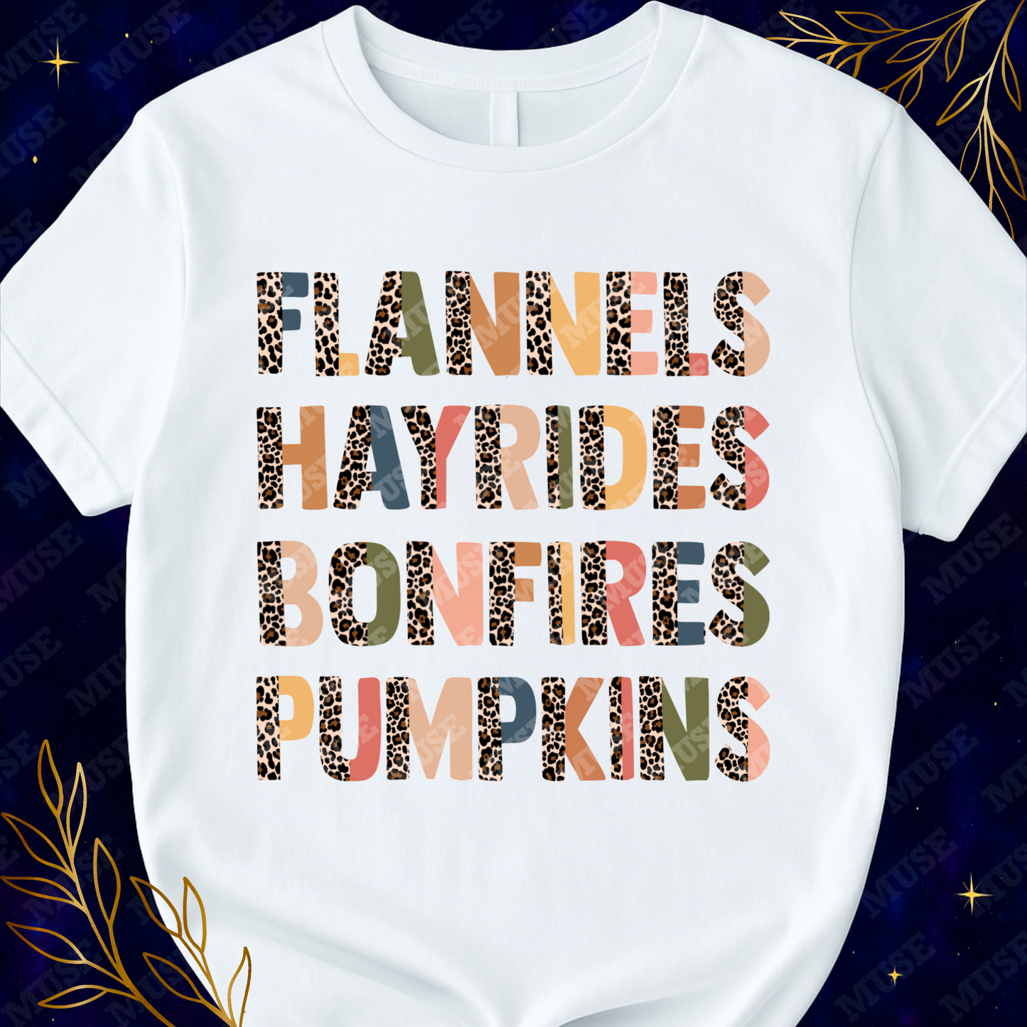 🎃 Flannels Hayrides Bonfires Pumpkins – Leopard Print Autumn Design