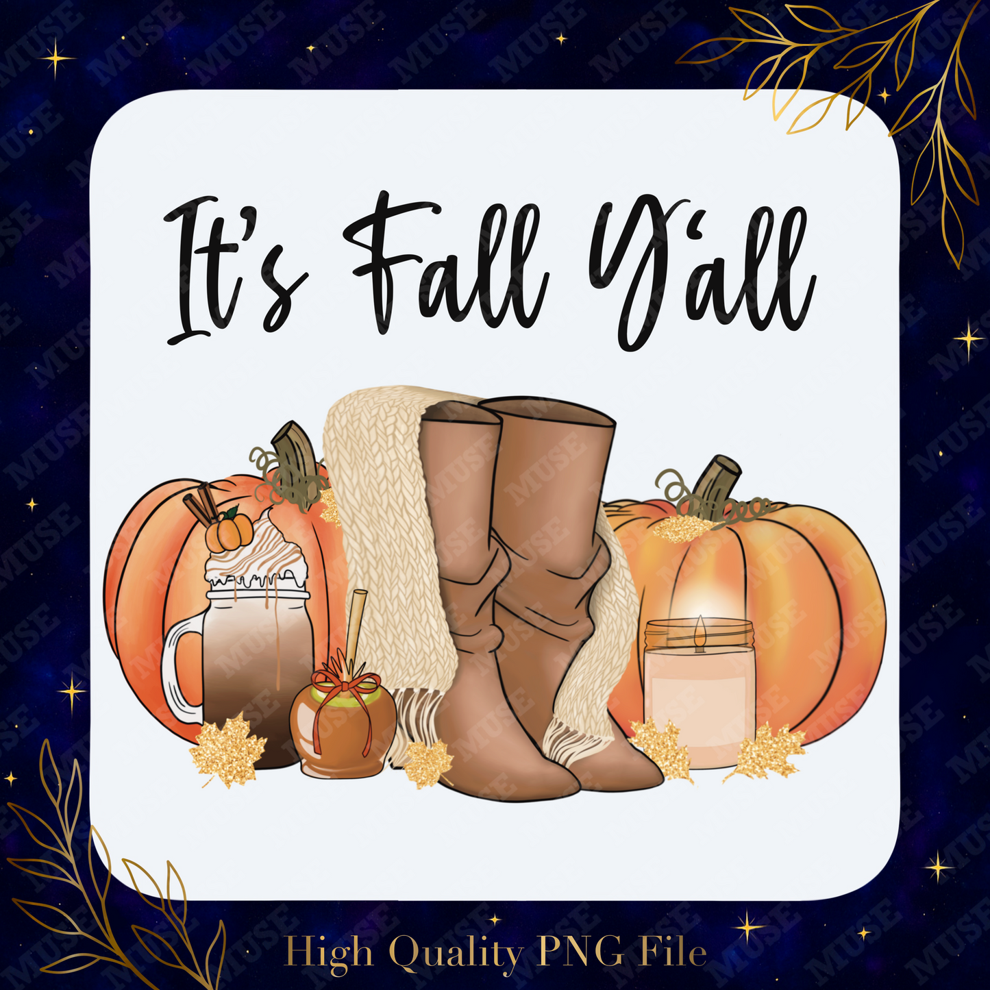 🎃 It’s Fall Y’all PNG – Rustic Autumn Boots Pumpkin Mug Design