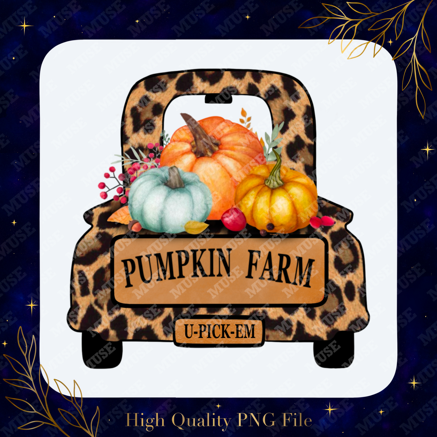 π Pumpkin Farm Leopard Truck PNG β Rustic Fall Harvest Design