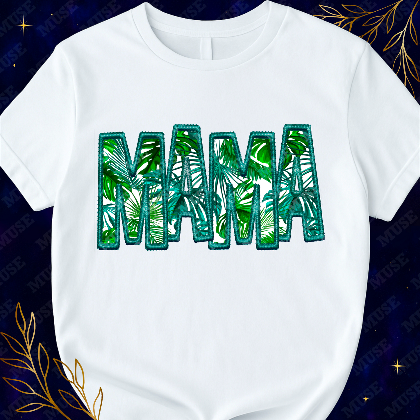 🌿 Mama Tropical Leaf Embroidery Effect Design