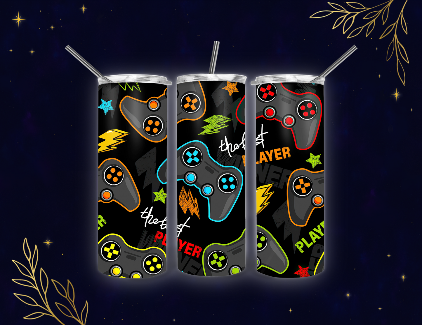 🎮 Gamer Controller Neon Tumbler PNG Digital Wrap