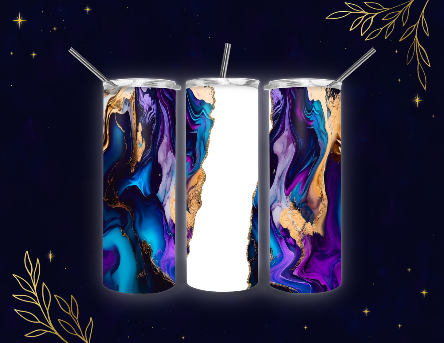 ♥️ Blue Purple Marble with Gold Glitter Tumbler PNG Wrap