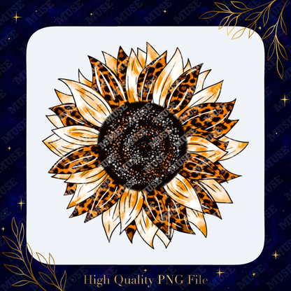 Leopard Sunflower PNG – Cheetah Print Boho Sunflower Design for Sublimation, DTG & DTF | Digital Download