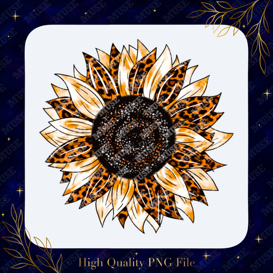 Leopard Sunflower PNG – Cheetah Print Boho Sunflower Design for Sublimation, DTG & DTF | Digital Download