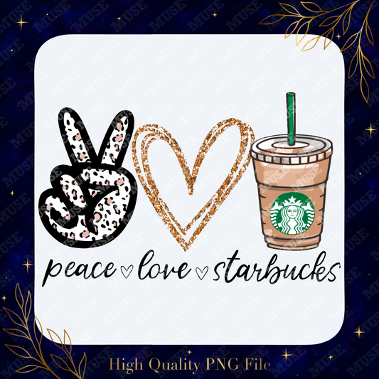 Peace Love Coffee PNG – Glitter Heart Leopard Print Coffee Cup Sublimation Design | Digital Download