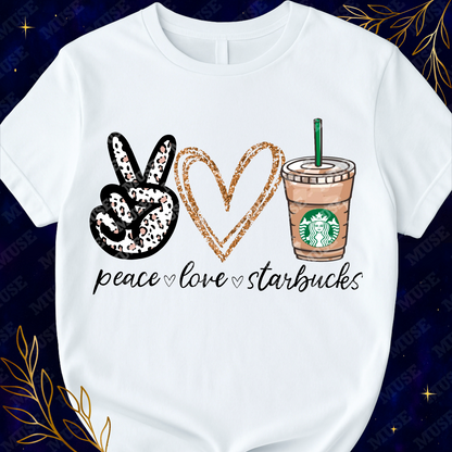 Peace Love Coffee PNG – Glitter Heart Leopard Print Coffee Cup Sublimation Design | Digital Download