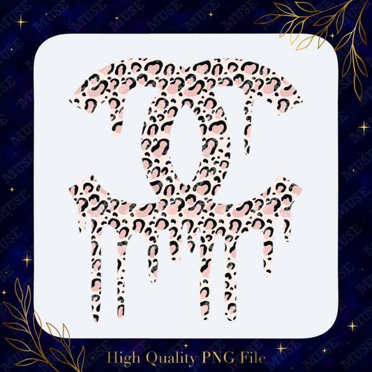 Dripping Chanel PNG – Pink Leopard Print Drip Designer-Inspired Sublimation Design | Digital Download