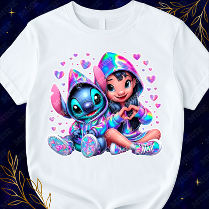 🌈 Cute Stitch & Lilo PNG – Colorful Hoodie Friends Heart Design