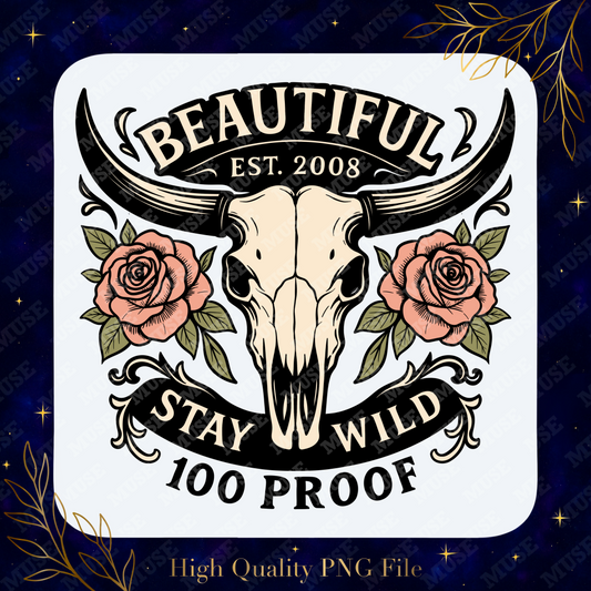 🐂 Beautiful Stay Wild PNG – Western Cow Skull and Roses Design