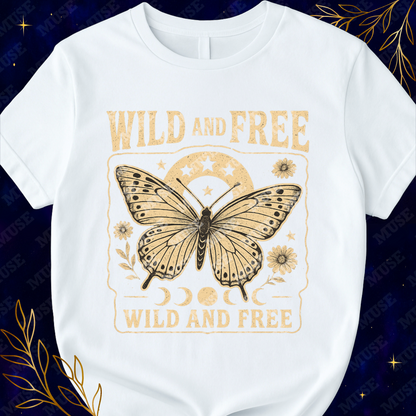 🦋 Wild And Free PNG – Vintage Butterfly and Moon Phases Design