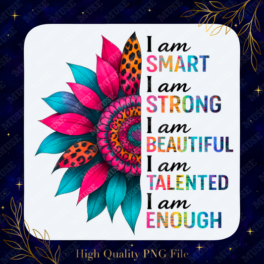 🌸 I Am Smart Strong Beautiful PNG – Colorful Affirmation Quote Design