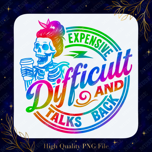 ☕ Expensive Difficult PNG – Rainbow Skeleton Coffee Lover Design
