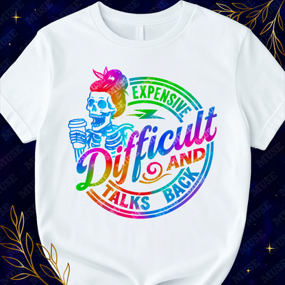 ☕ Expensive Difficult PNG – Rainbow Skeleton Coffee Lover Design