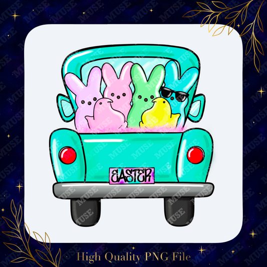 🐇 Easter Peeps In Truck – Cute Pastel Bunny Holiday Design