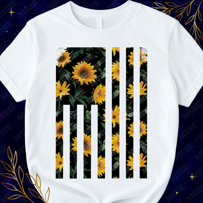 🌻 Sunflower Flag Stripe – Rustic Americana Floral Graphic