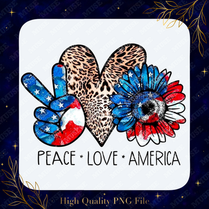 ✌️ Peace Love America – Leopard Heart Patriotic Boho Graphic