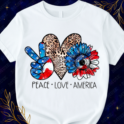 ✌️ Peace Love America – Leopard Heart Patriotic Boho Graphic
