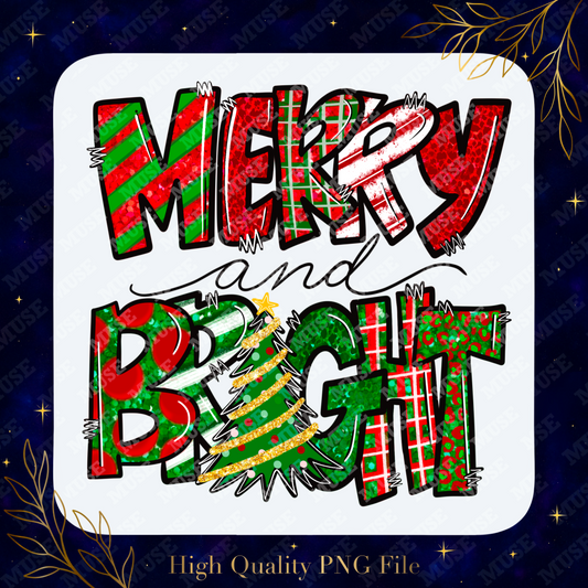 🎄 Merry And Bright PNG –  Festive Retro Christmas Typography