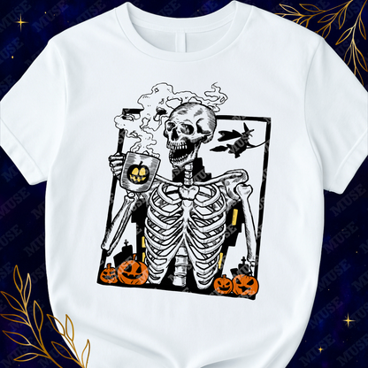 🎃 Halloween Coffee Skeleton PNG – Spooky Fall Skeleton Design