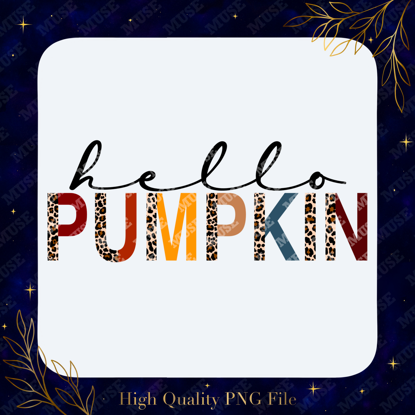 🎃 Hello Pumpkin PNG – Leopard Print Autumn Design
