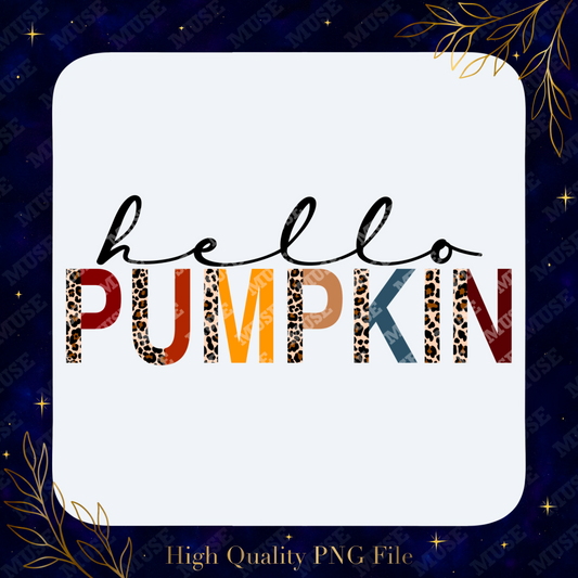 🎃 Hello Pumpkin PNG – Leopard Print Autumn Design