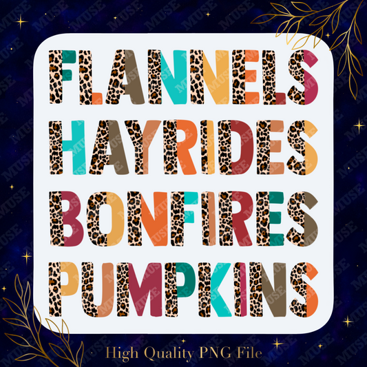 🎃 Flannels Hayrides Bonfires Pumpkins – Leopard Print Autumn Design