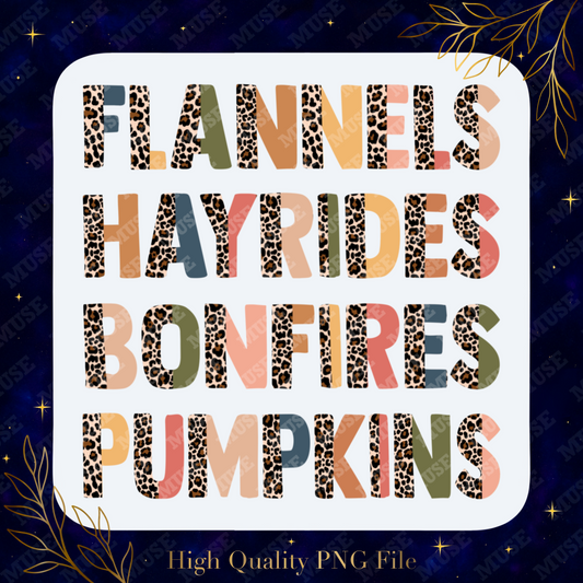 🎃 Flannels Hayrides Bonfires Pumpkins – Leopard Print Autumn Design