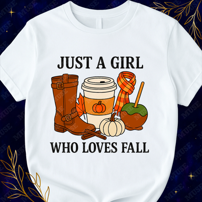 🍁 Just A Girl Who Loves Fall PNG – Cozy Autumn Coffee Boots Design