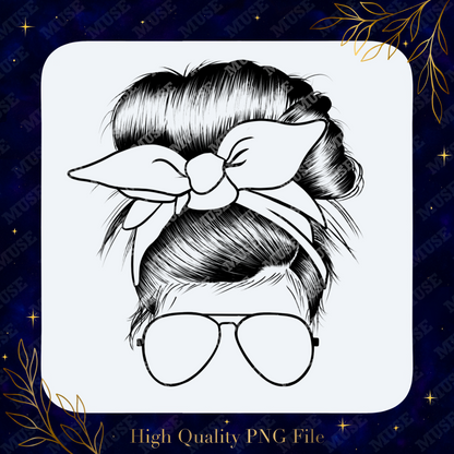 👓 Messy Bun Bandana Mama PNG – Classic Mom Life Hairstyle Design