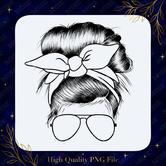 👓 Messy Bun Bandana Mama PNG – Classic Mom Life Hairstyle Design