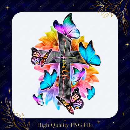 🦋 Faith Cross With Butterflies Digital Design