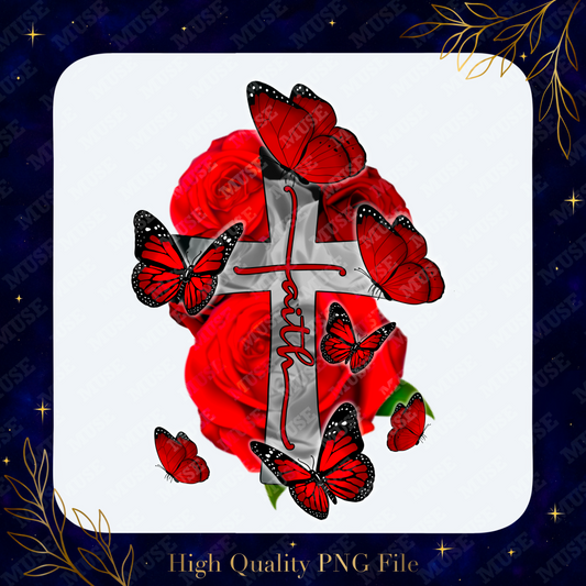 🌹 Faith Cross With Red Roses Digital Design