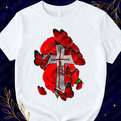 🌹 Faith Cross With Red Roses Digital Design