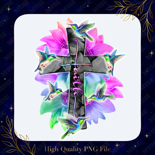 💙 Faith Cross With Hummingbirds Digital Design
